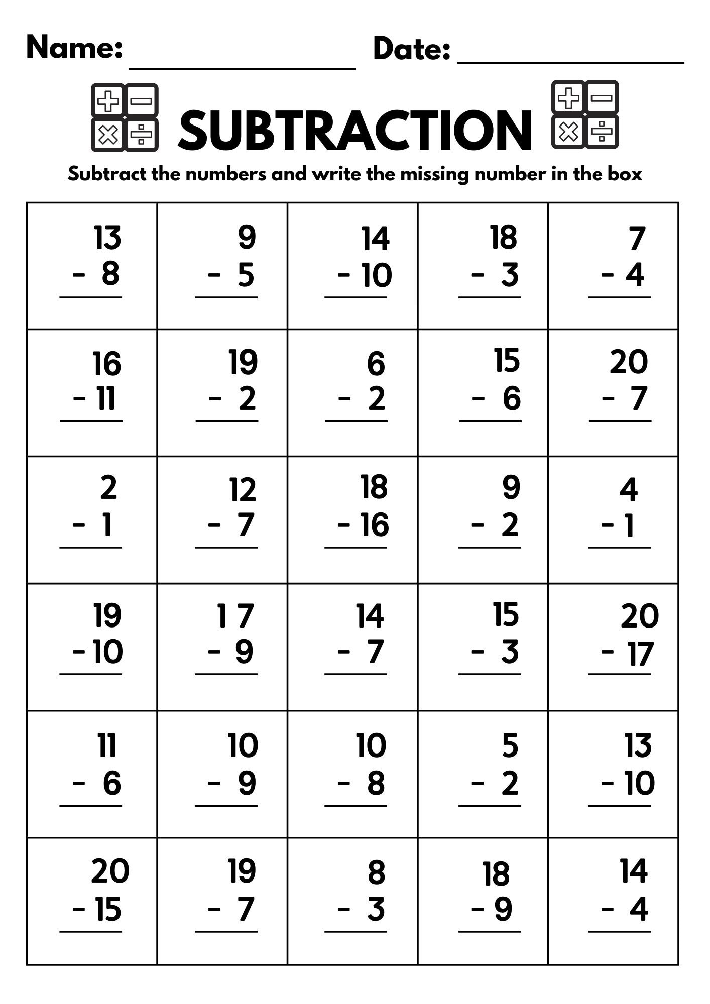 10 Printable Subtraction Fill In The Blanks Worksheets Numbers 1 20 For Kindergarten 1st Grade 2nd Grade Math Subtraction Worksheets Etsy Israel First Grade Subtraction Worksheet