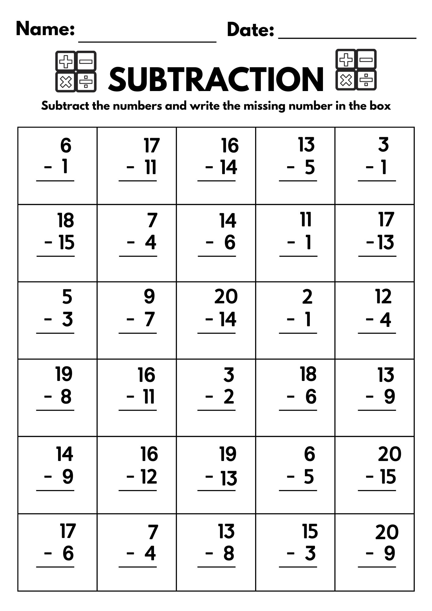 10 Printable Subtraction Fill In The Blanks Worksheets Numbers 1 20 For Kindergarten 1st Grade 2nd Grade Math Subtraction Worksheets Etsy Israel Two Digit Subtraction Worksheets Printable Math Drills Free Printables Lettering SVG Files Tools Apps
