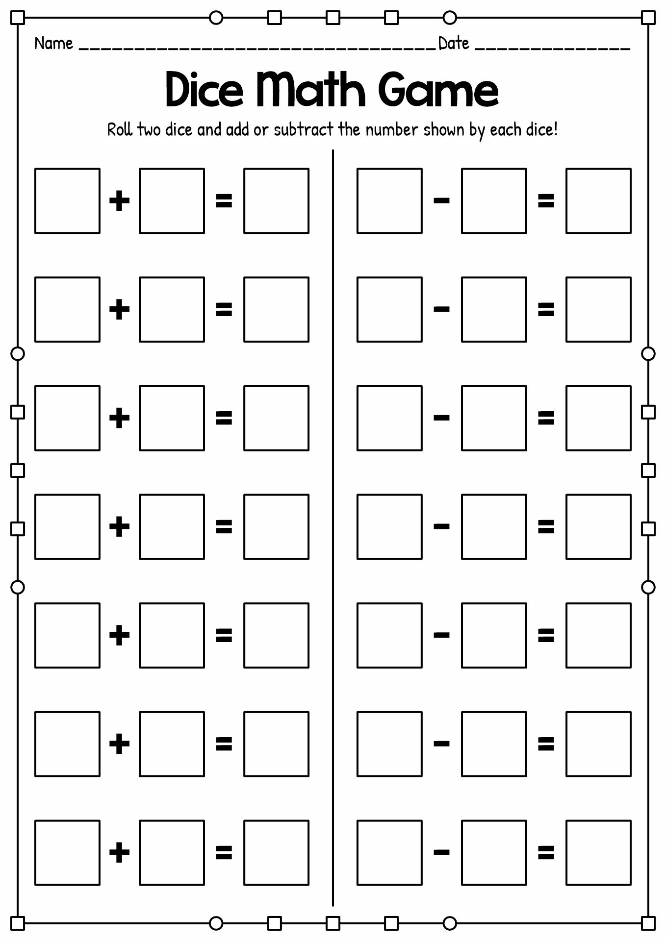 14 Dice Math Worksheets