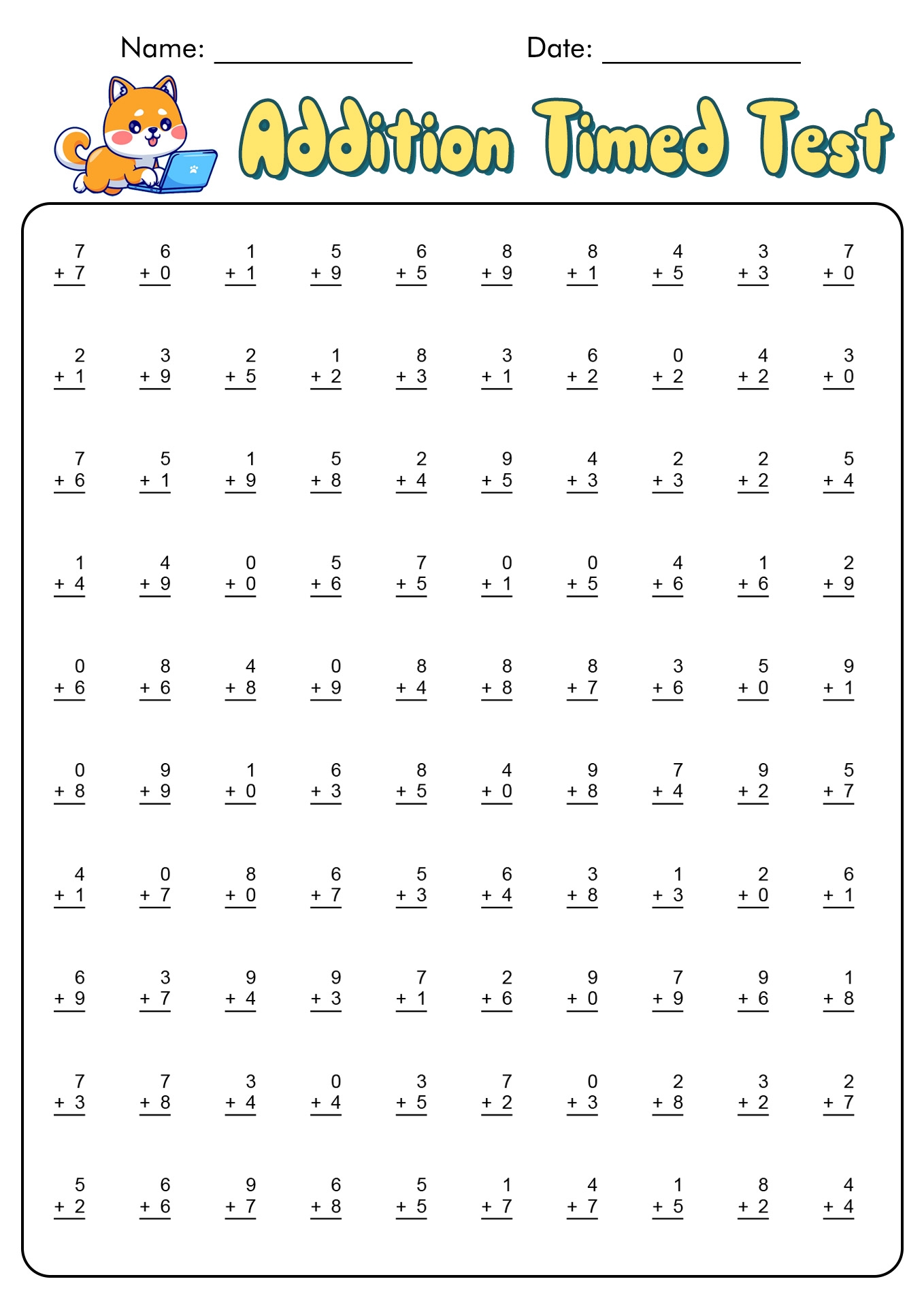 18 1 Minute Timed Addition Worksheets Free PDF At Worksheeto Worksheets Library