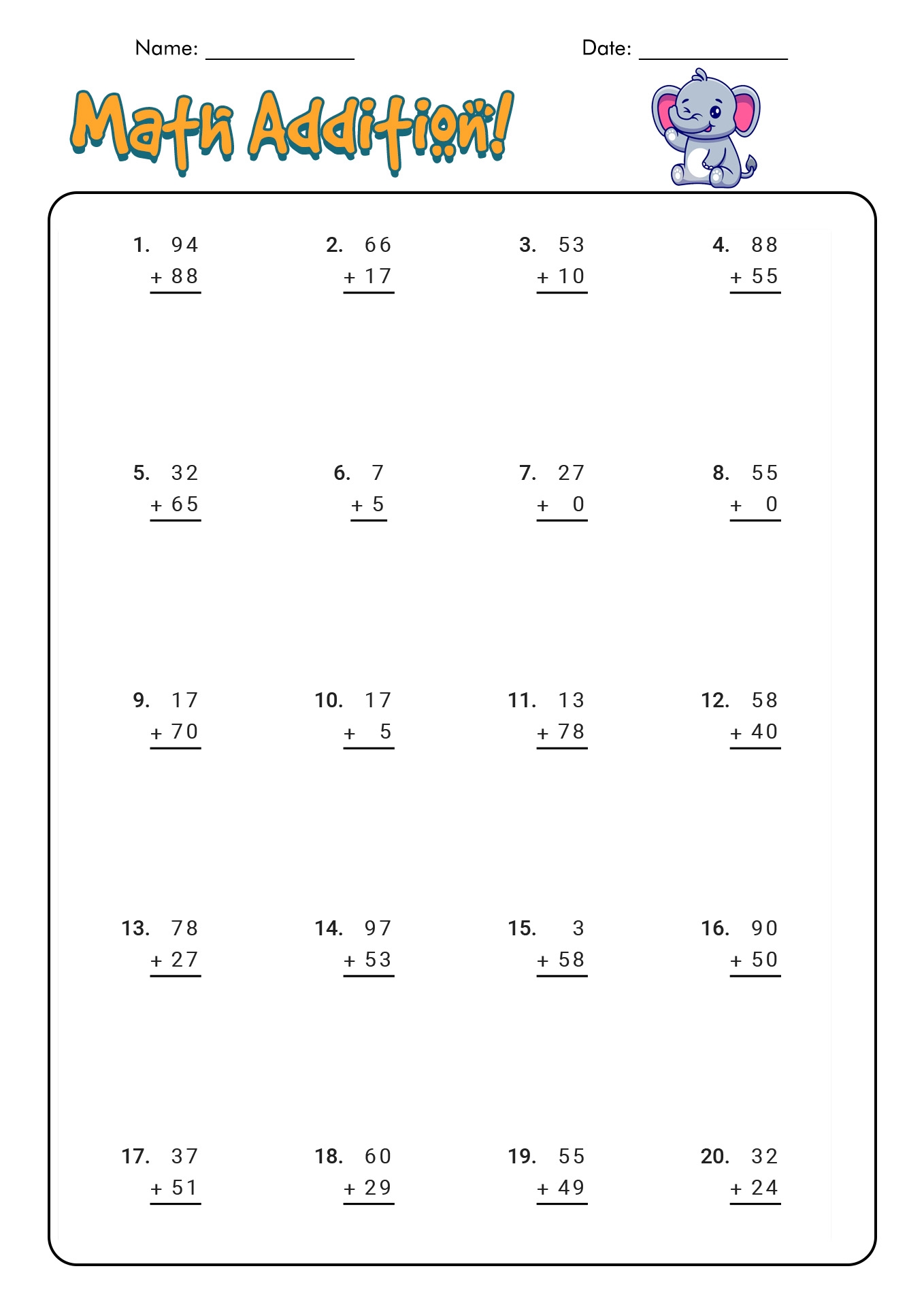 18 1 Minute Timed Addition Worksheets Free PDF At Worksheeto Addition Facts To 20 Worksheets