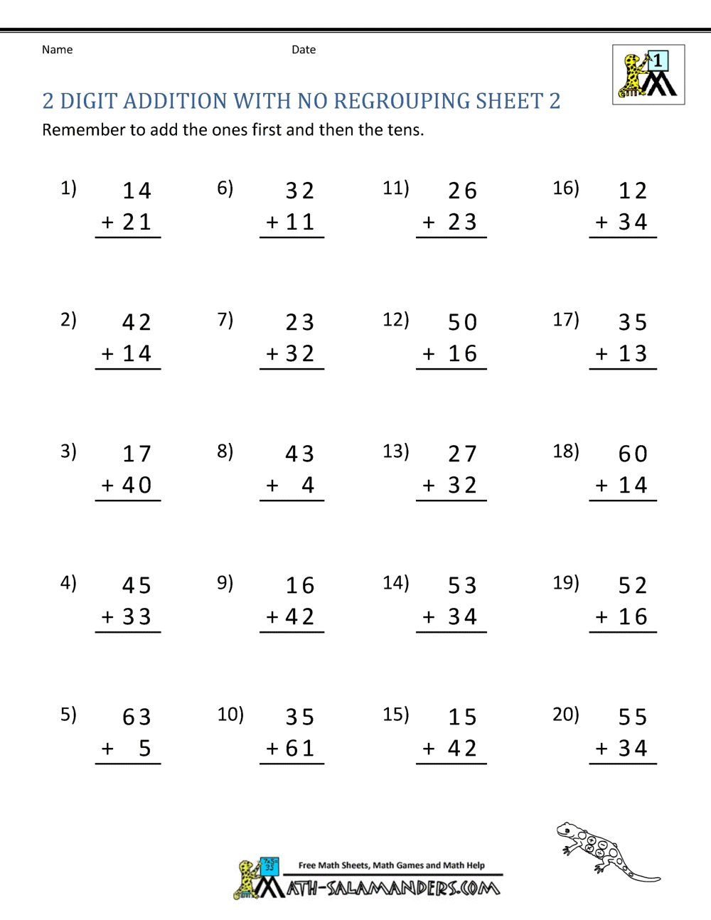 2 Digit Addition Without Regrouping 2 Digit Addition Without Regrouping