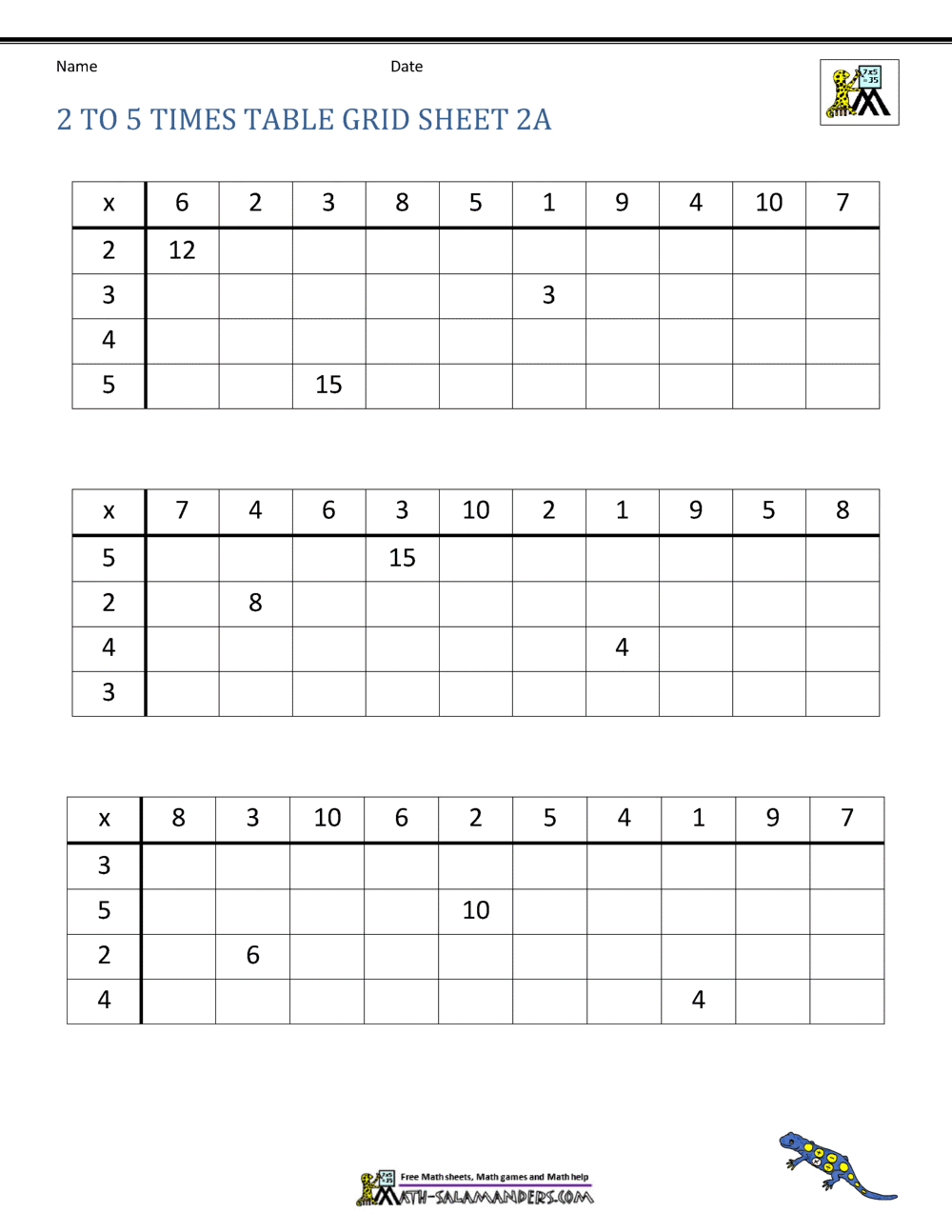 2 To 5 Table Worksheet Collection 2 To 5 Table Worksheet Collection
