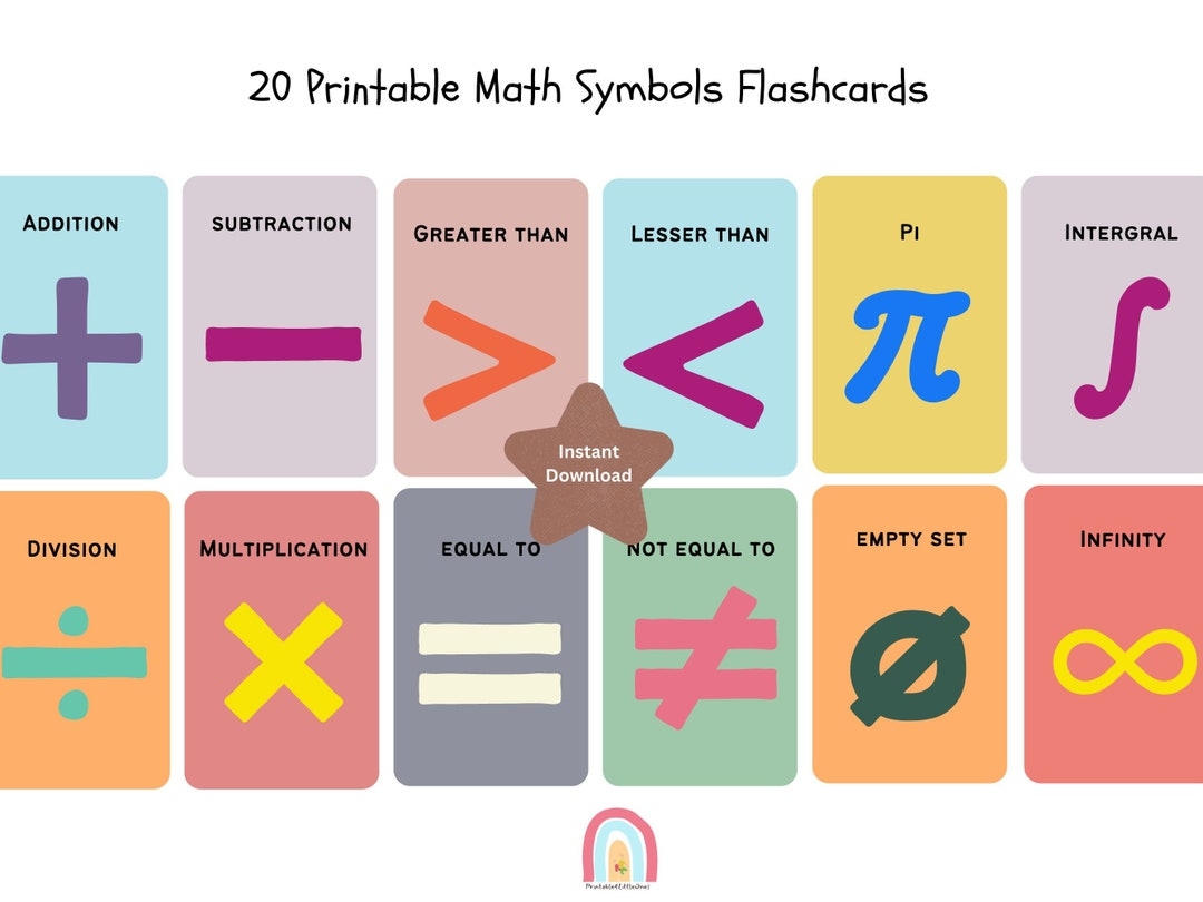 20 Math Symbols Flashcards Math Classroom Math Learning Mathematical Symbols Printable Math Flashcards instant Download Etsy Israel