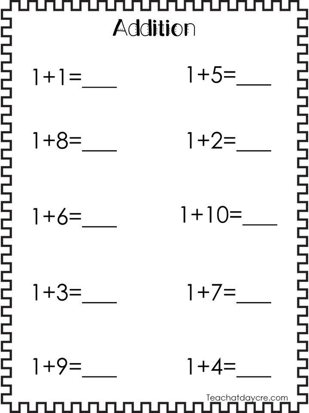 20 Printable Addition Worksheets Numbers 1 10 Preschool 1st Grade Math Etsy