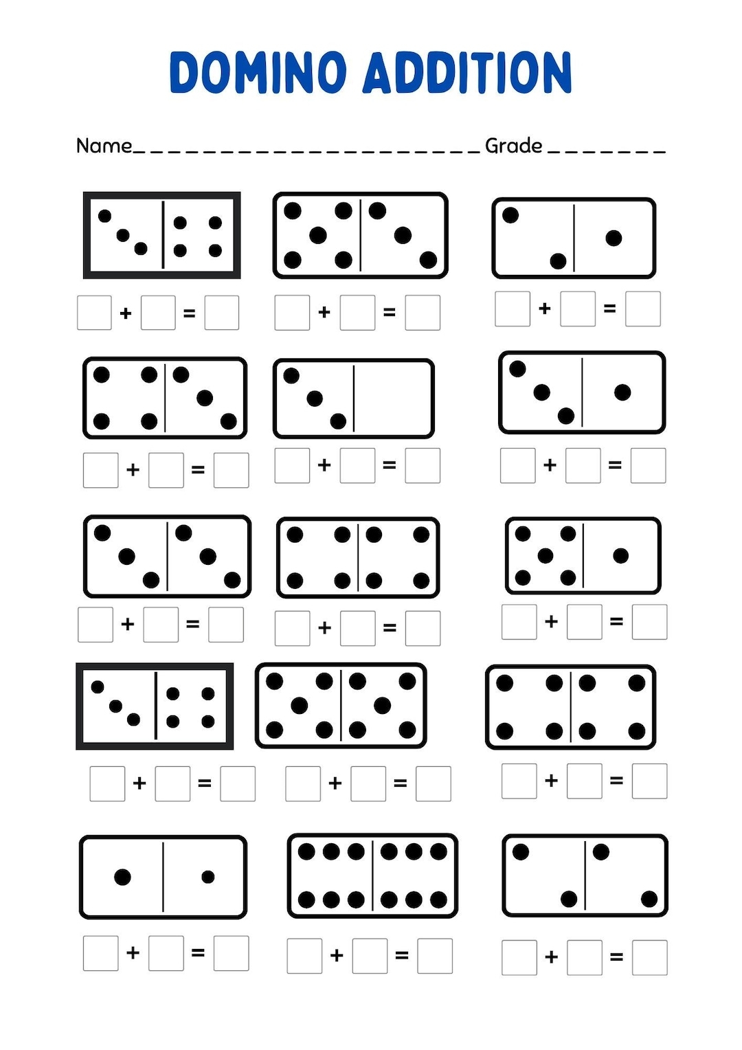20 Printable Domino Addition Worksheets 1st Grade Kindergarten Math Number Sentences Activity Etsy Denmark