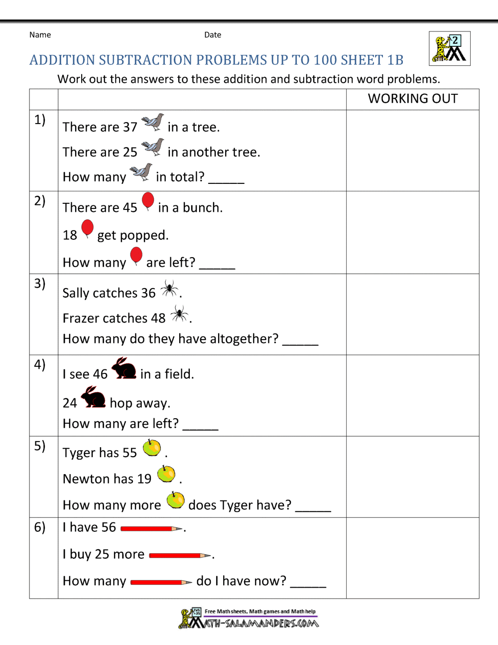 2nd Grade Addition And Subtraction Word Problems