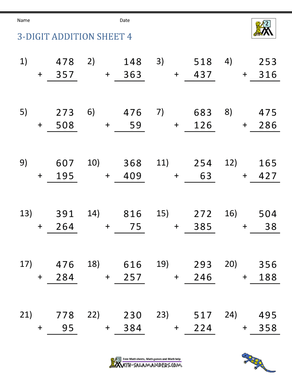 Free Addition Worksheets