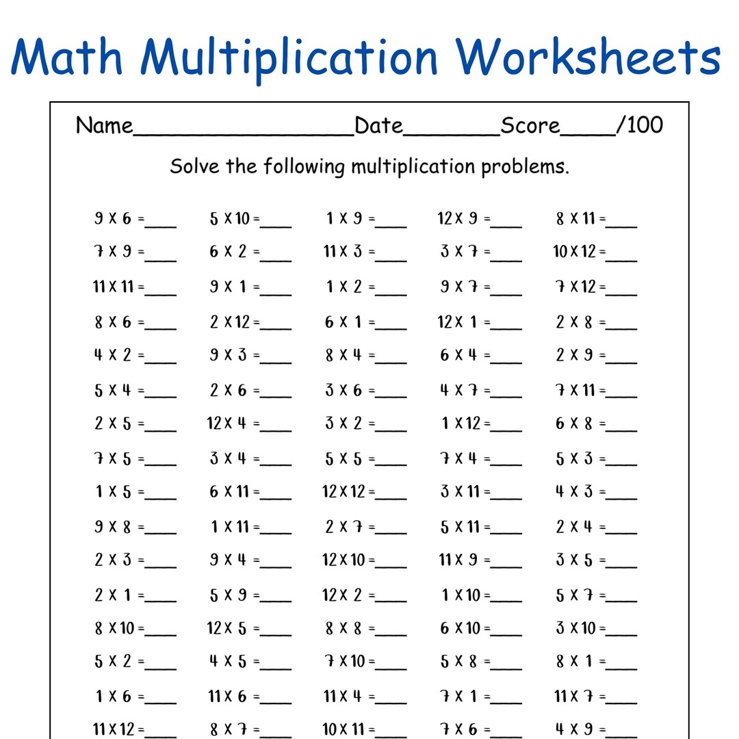 30 Printable Math Multiplication Worksheets For Kids Fill In The Blanks Multiplication Practice Worksheets Answers Included Etsy