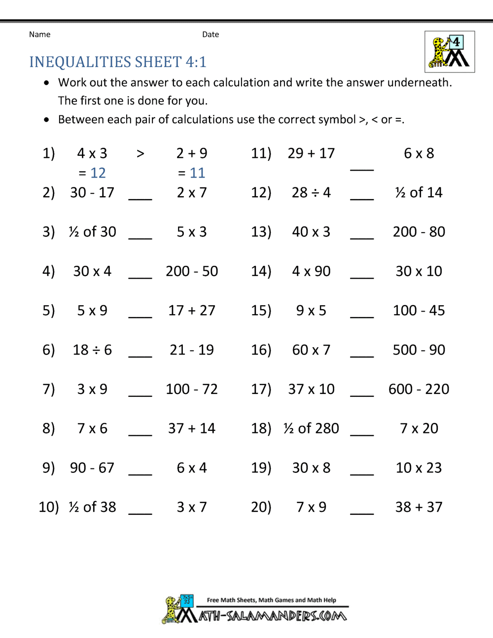 4th Grade Math Practice Multiples Factors And Inequalities