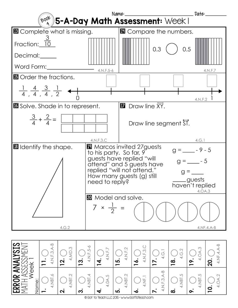4th Grade Weekly Math Assessments Worksheets Library 4th Grade Weekly Math Assessments Worksheets Library