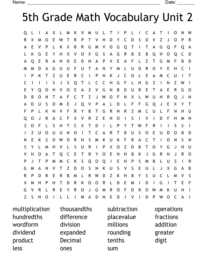 5th Grade Math Vocabulary Word Search WordMint 5th Grade Math Vocabulary Word Search WordMint