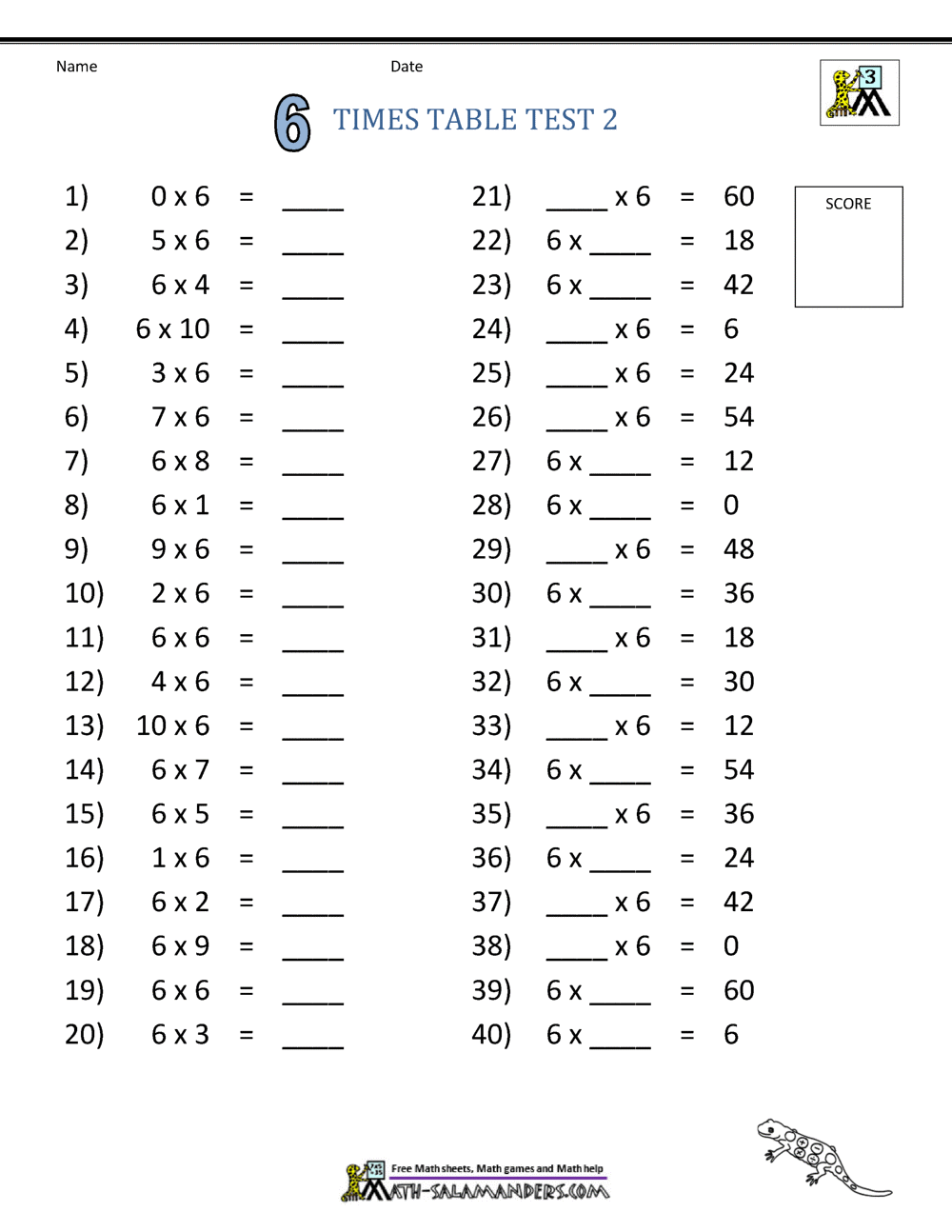 6 Times Tables Worksheets 6 Times Table