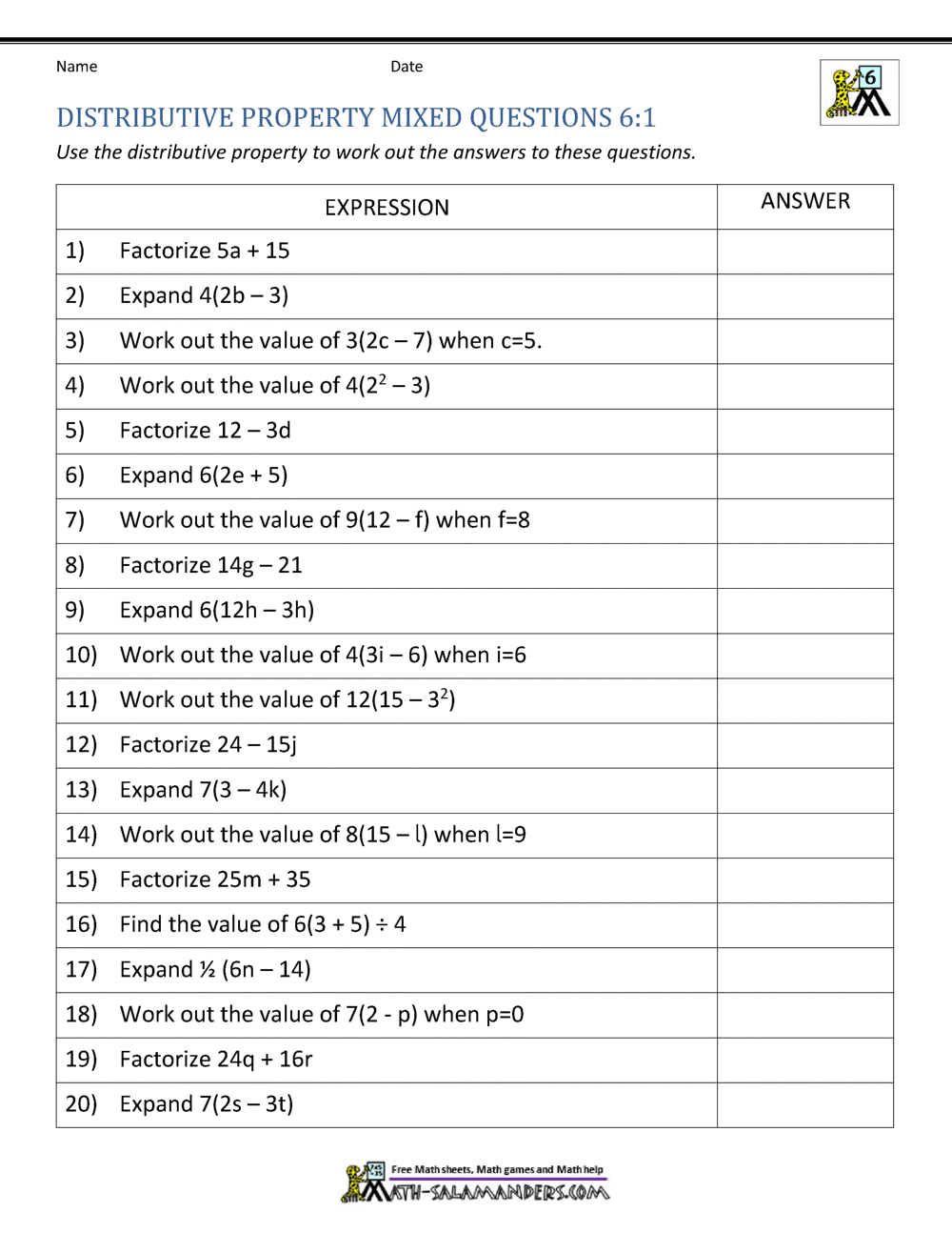 40 Distributive Property Worksheet Samples To Download In PDF