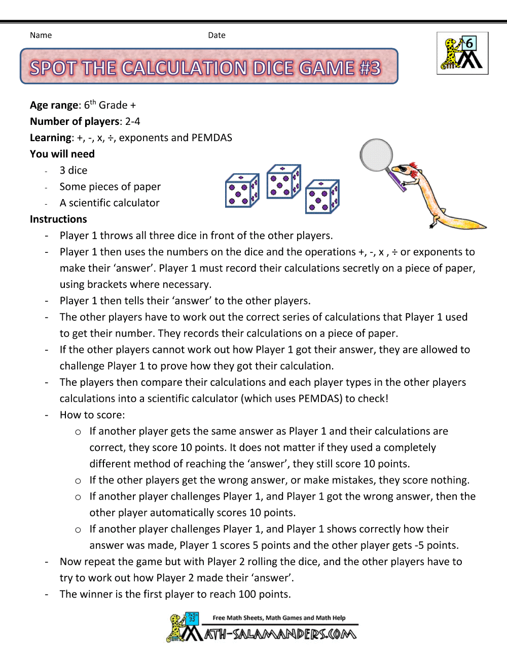 6th Grade Math Games