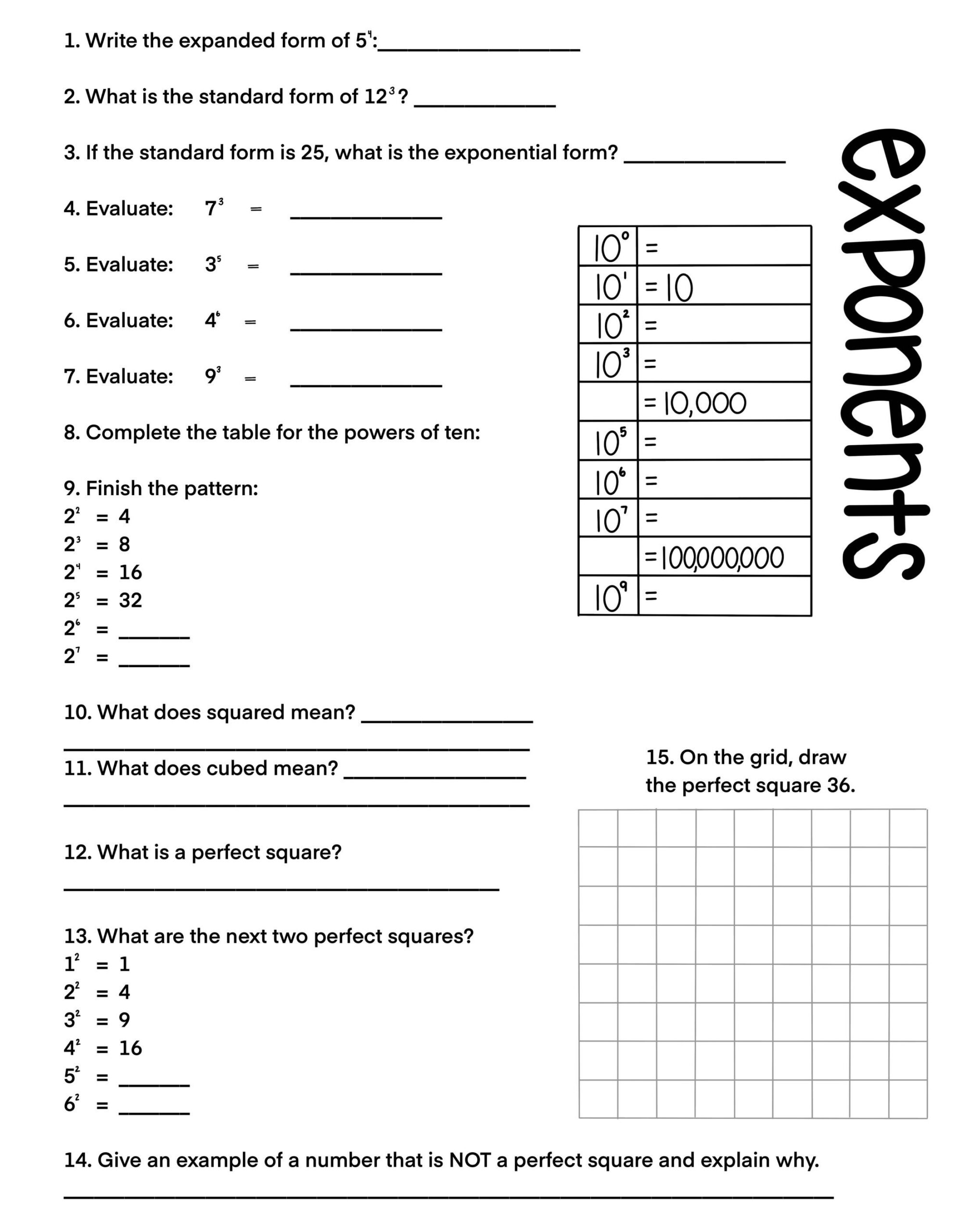 6th Grade Math Notes Exponents Integer Basics Coordinate Plane