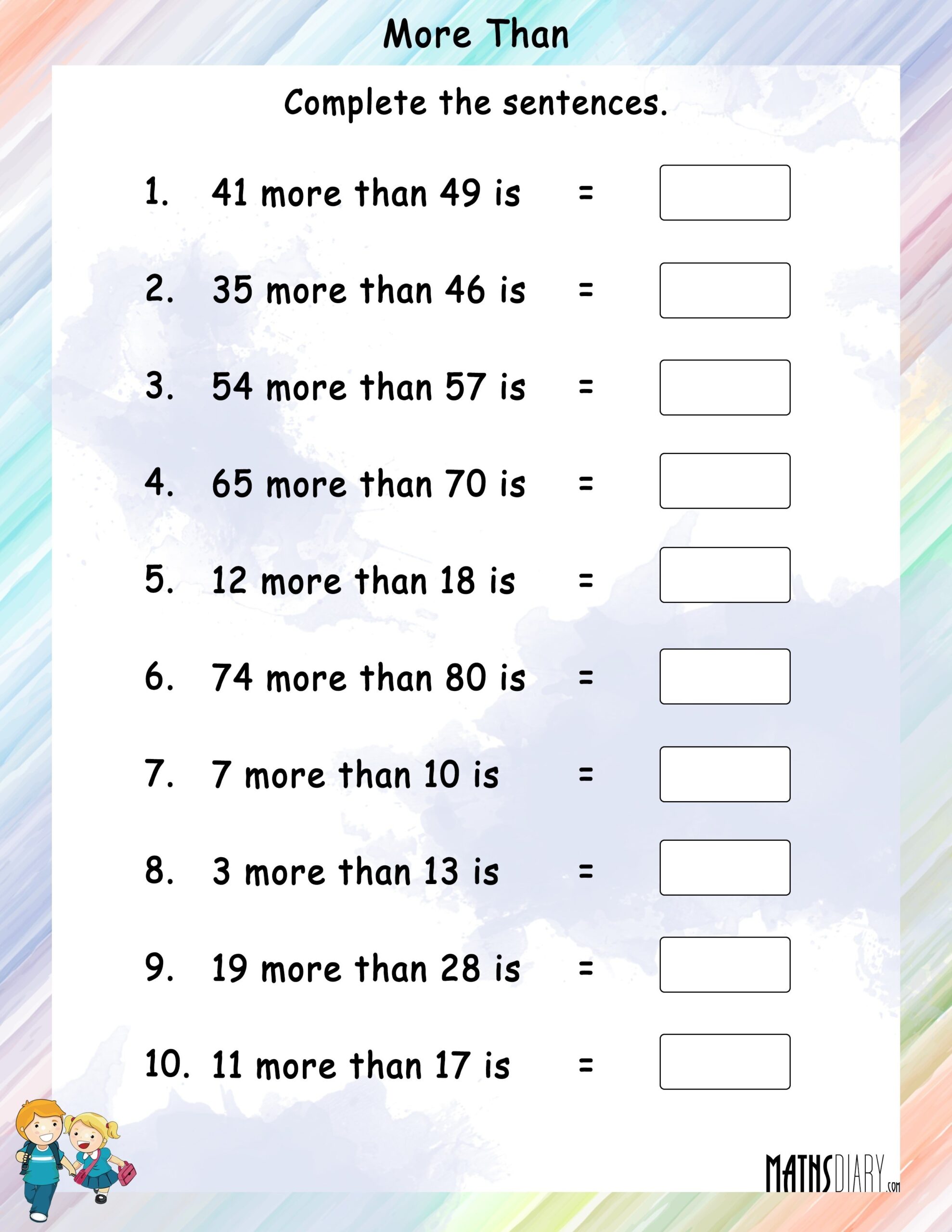 A Number More Than Other Number Math Worksheets MathsDiary Worksheets Library