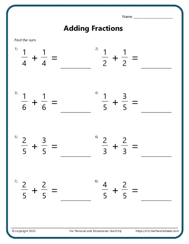 Adding And Subtracting Fractions Worksheets Adding And Subtracting Fractions Worksheets