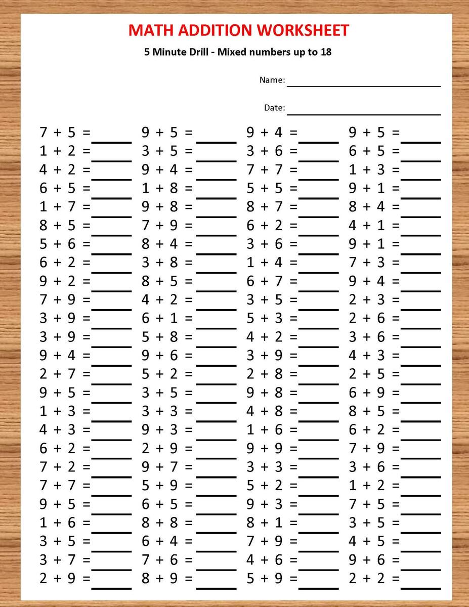 Addition 5 Minute Drill Worksheets With Answers PDF Download Etsy Addition 5 Minute Drill Worksheets With Answers PDF Download Etsy