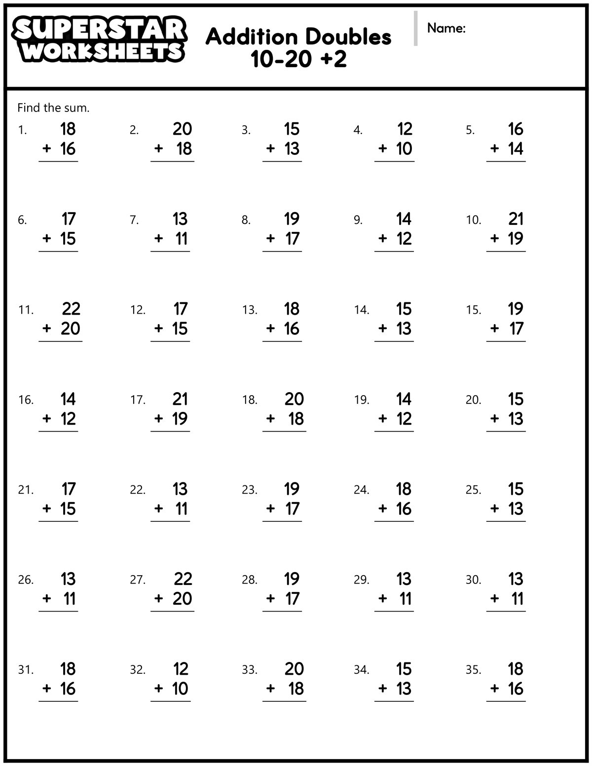 Addition Doubles Worksheets Superstar Worksheets Addition Worksheets Free Printable Easy Math Problems Free Printables Lettering SVG Files Tools Apps