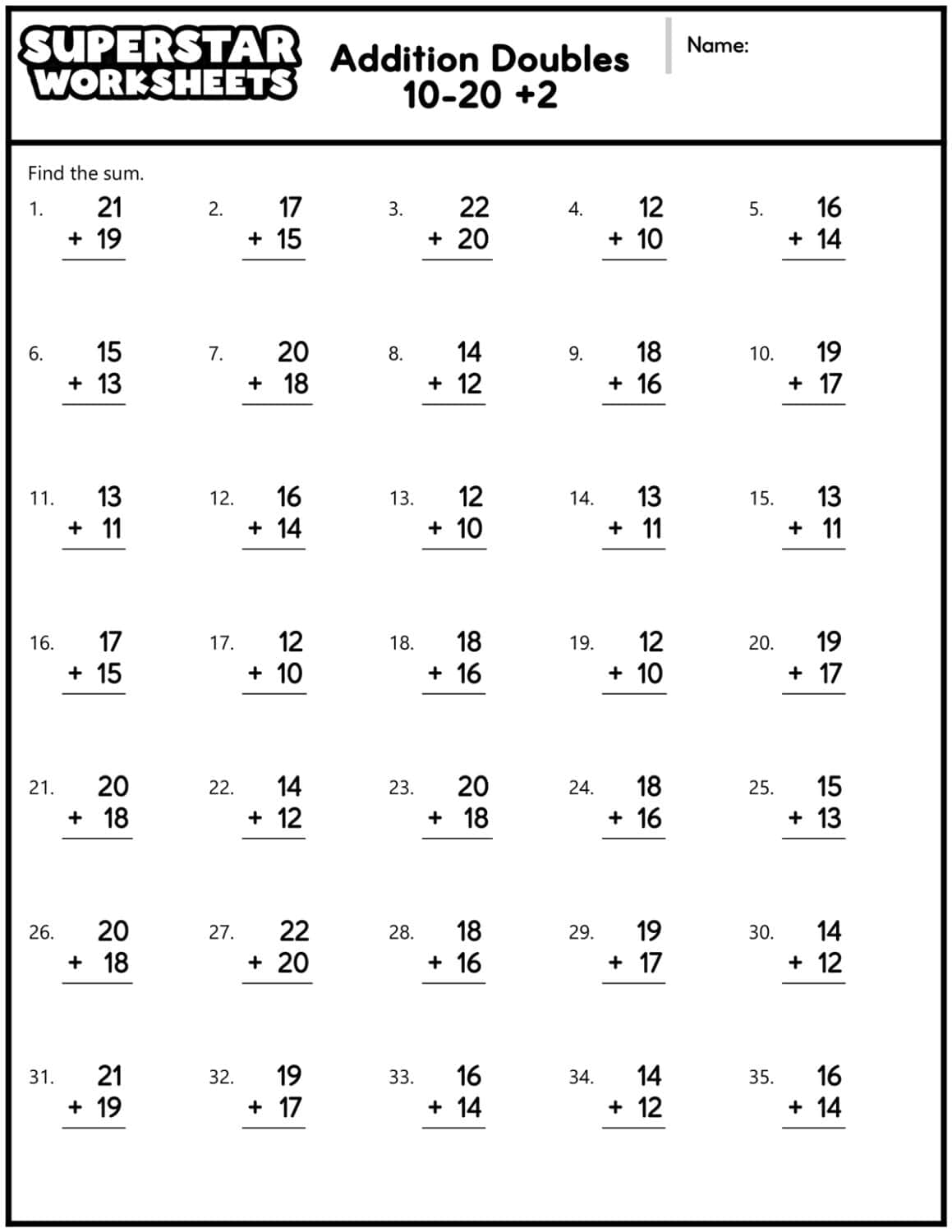 Addition Doubles Worksheets Superstar Worksheets Math Addition Facts To 20