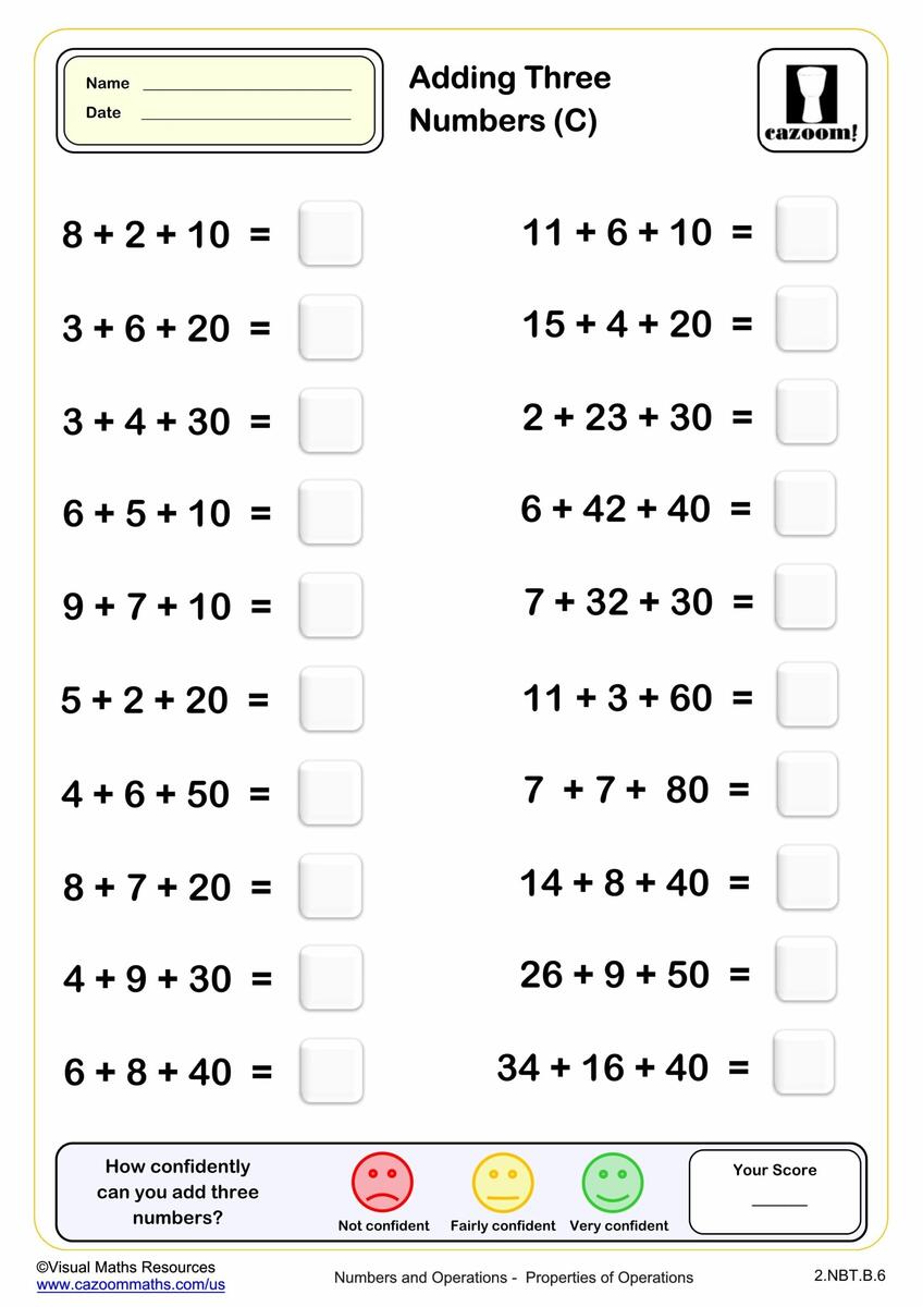 Addition Drills With Three Numbers C Fun And Engaging 2nd Grade PDF Worksheets Cazoom Math Addition Drills With Three Numbers C Fun And Engaging 2nd Grade PDF Worksheets Cazoom Math