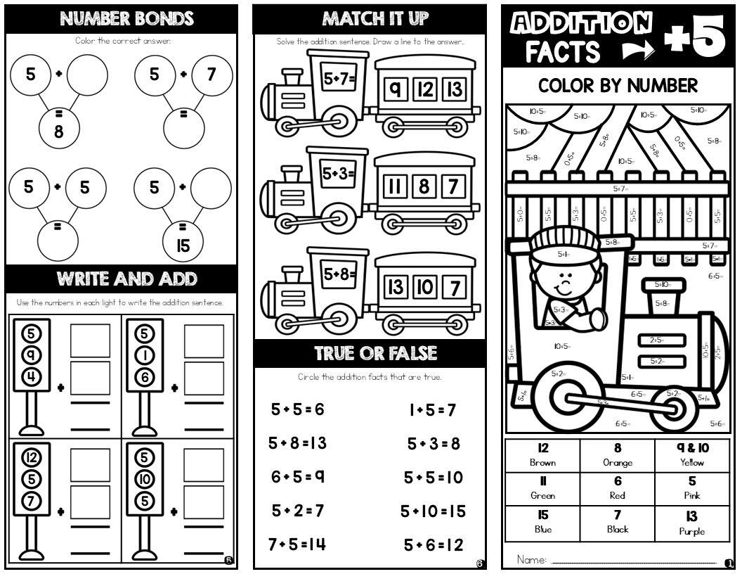 Addition Facts 5 Foldable Booklet Math Practice With Color By Code Trifold Brochure Teaching Ideas Made Easy
