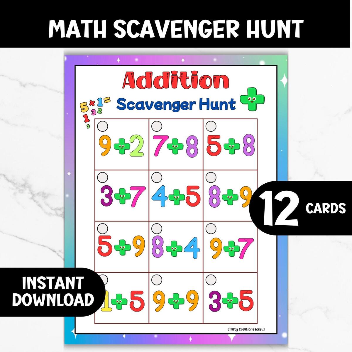 Addition Scavenger Hunt Math Game For Kids Classroom Activity Home School Printable Math Center Educational PDF 2nd 3rd Grade Etsy