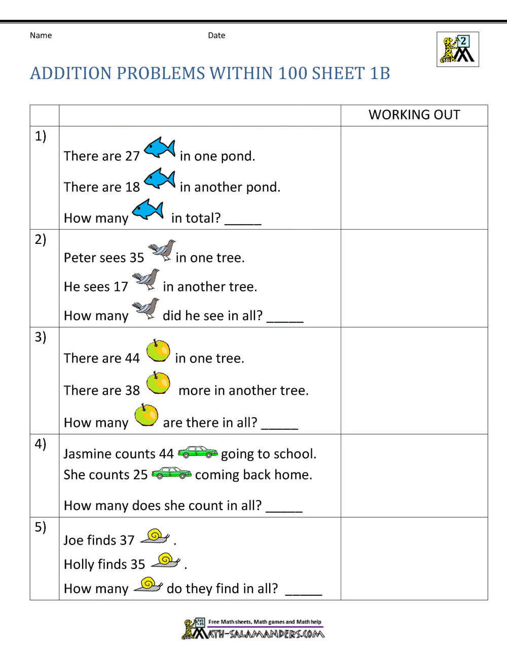 Addition Word Problems 2nd Grade