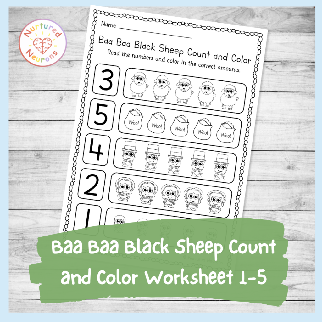 Baa Baa Black Sheep Count And Color Worksheet 1 5 Nursery Rhyme Math Printable Nurtured Neurons
