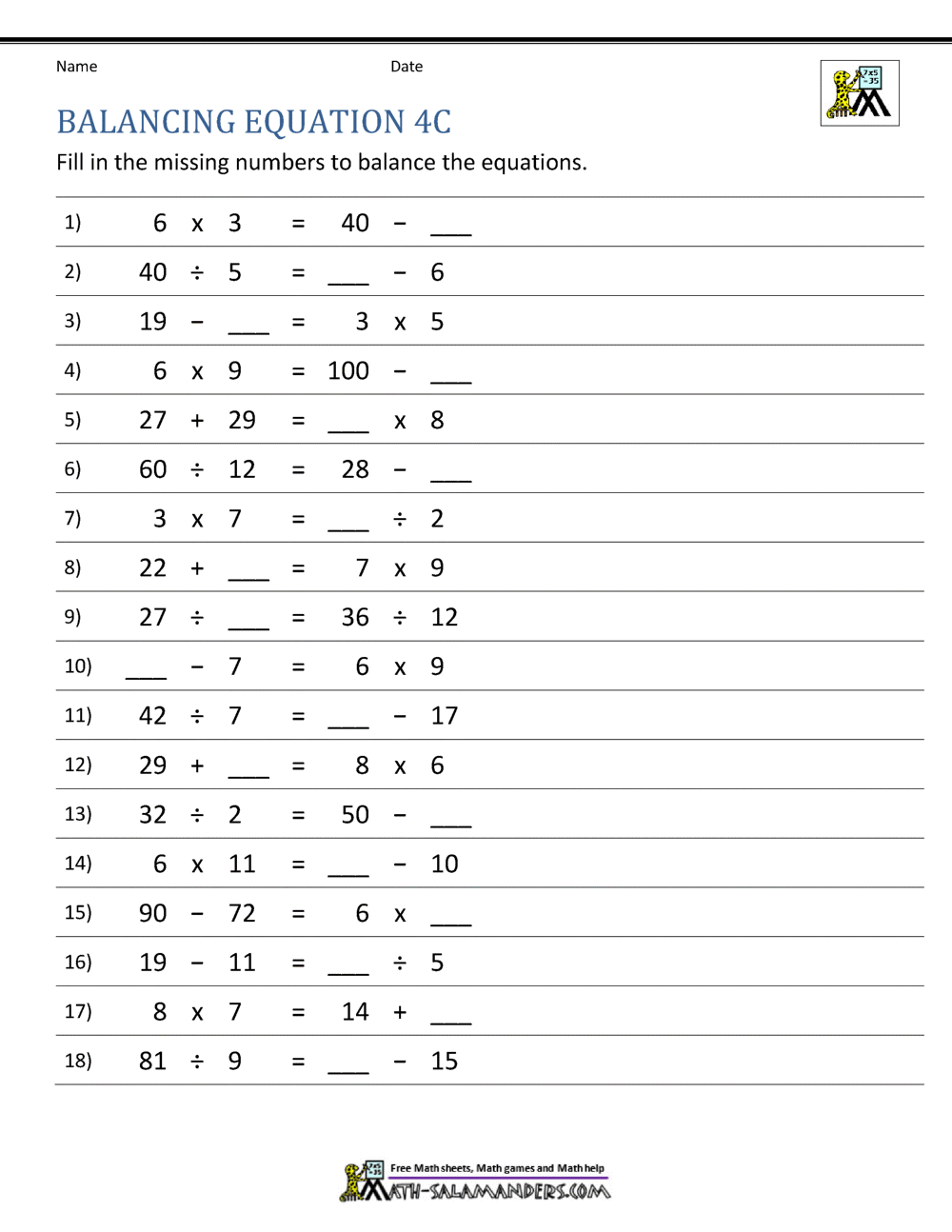Balancing Math Equations Worksheets Help Balancing Math Equations Worksheets Help