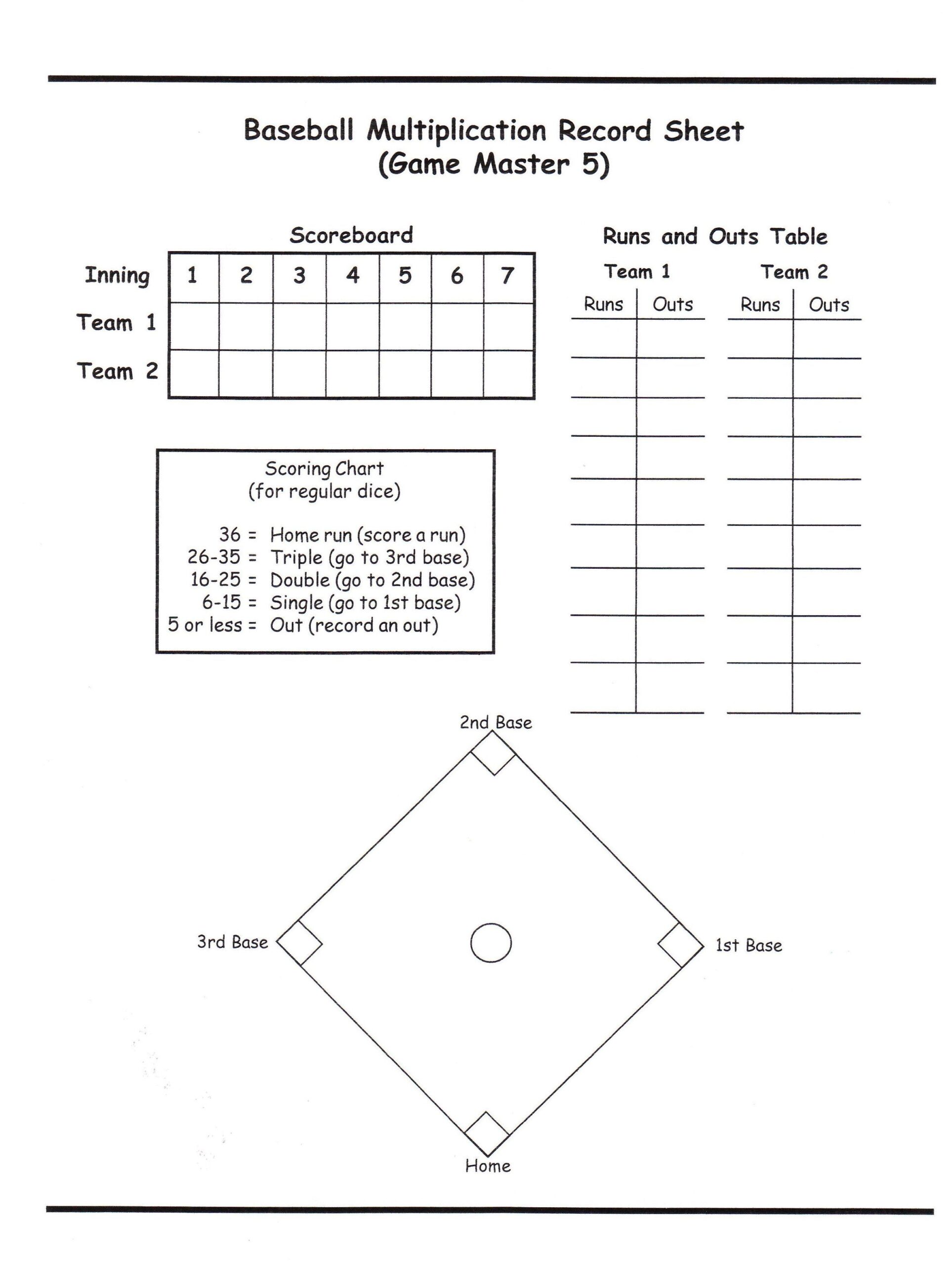 Baseball Math Games Multiplication Printable