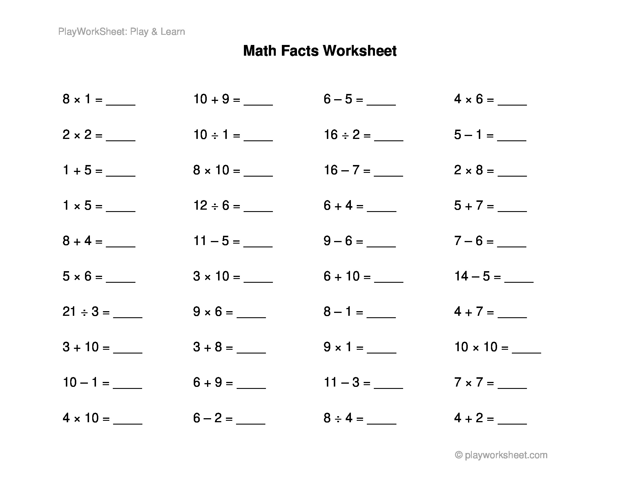Basic Math Facts Worksheet A Comprehensive Practice Tool Free Printables For Kids Basic Math Facts Worksheet A Comprehensive Practice Tool Free Printables For Kids
