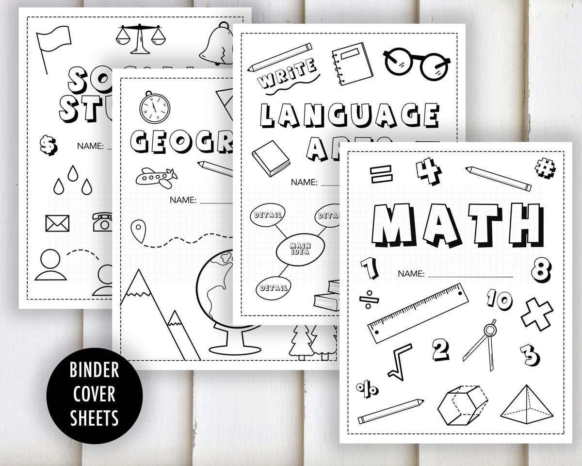 Binder Cover Printable Cover Sheet Math Language Arts Science Geography Coloring Class Organization 6th 7th Grade Download Etsy