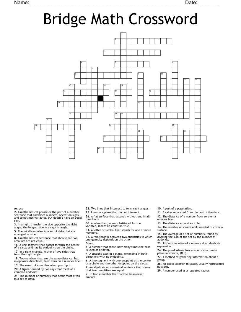 Bridge Math Crossword WordMint