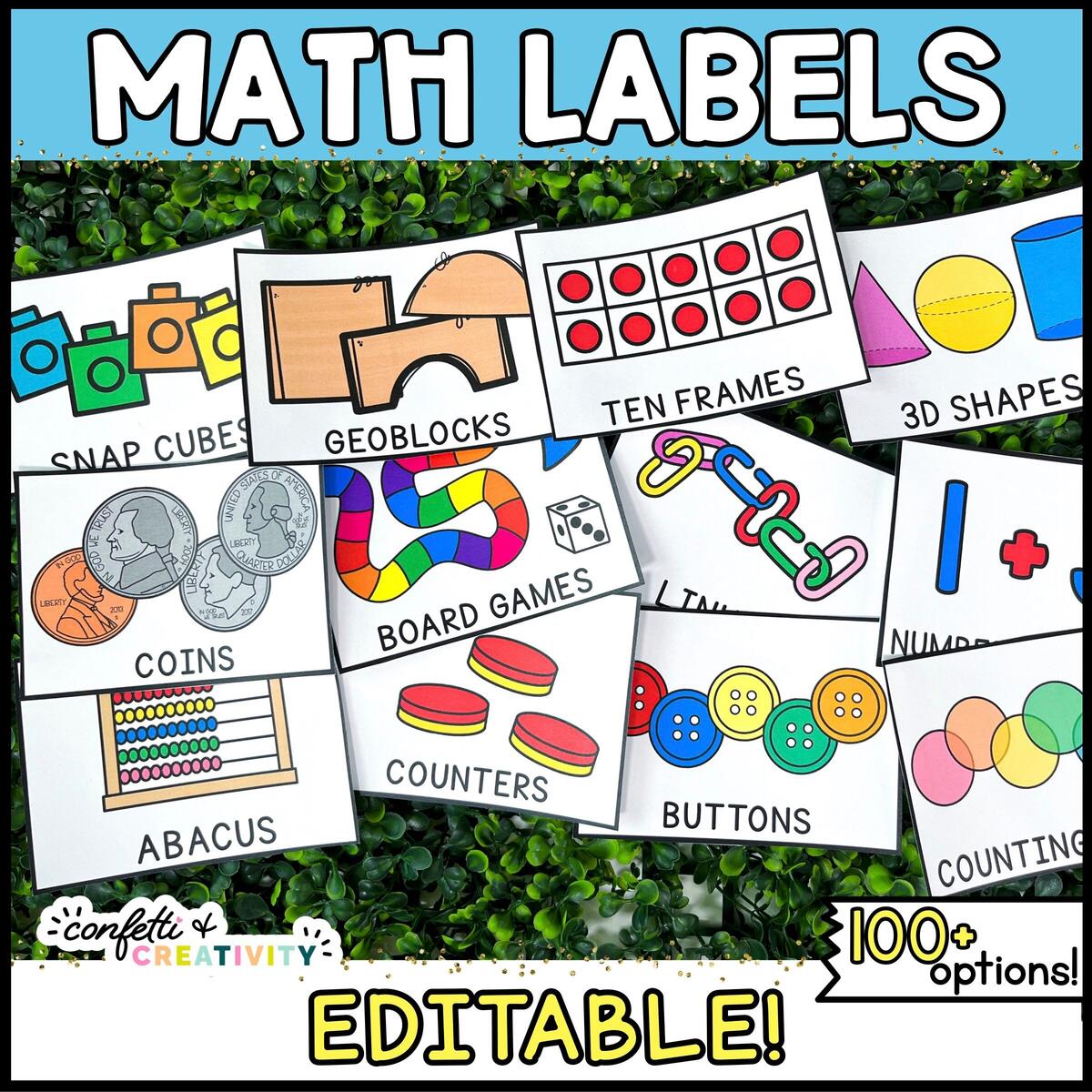 Bright Math Manipulative Labels Math Classroom Decor Digital Download Etsy Math Tub Labels Etsy Australia