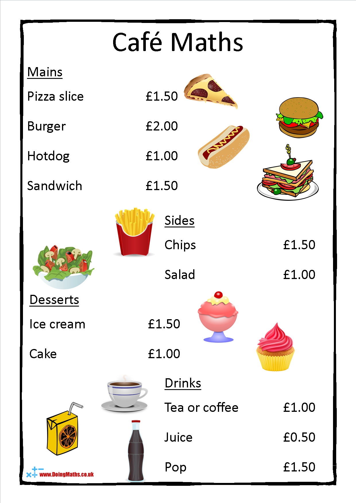 Cafe Menu Maths Primary Mathematics Money Arithmetic And Worksheets Library Mexican Food Menu Math Addition Worksheets