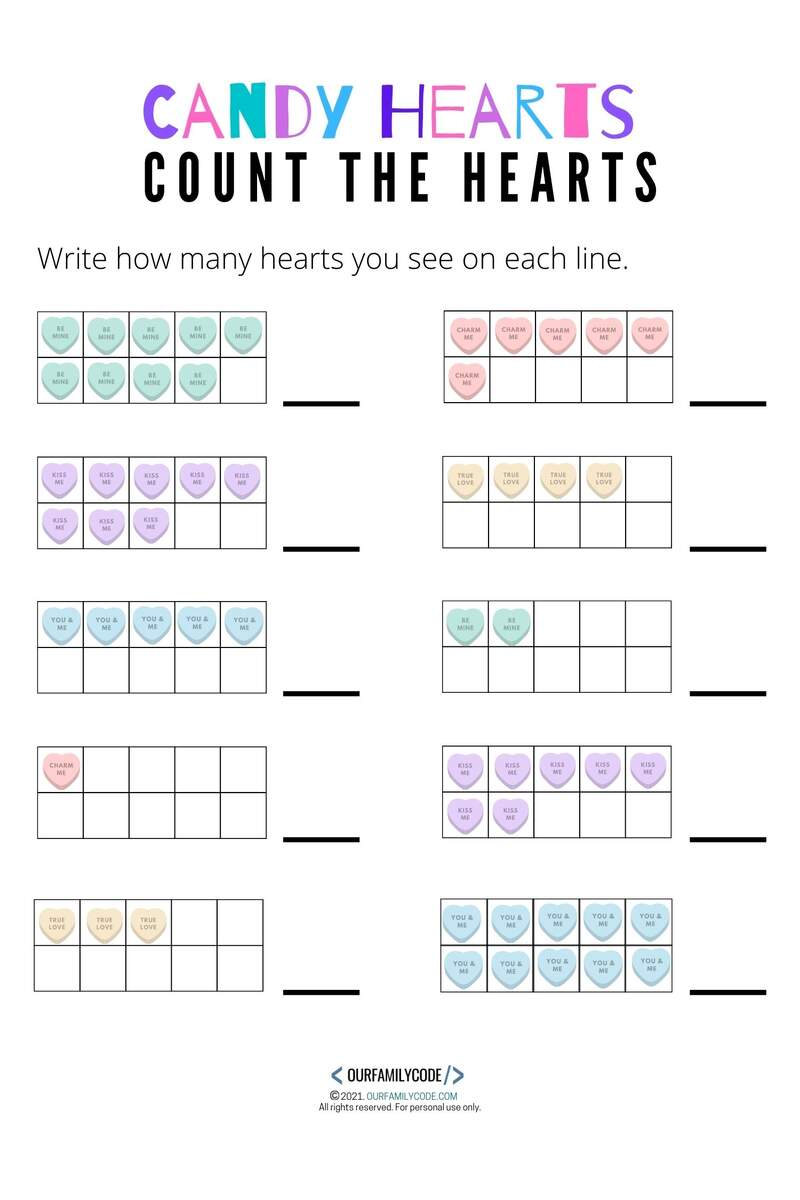 Candy Heart Math Worksheets Valentine S Day Math Our Family Code Candy Heart Math Worksheets Valentine S Day Math Our Family Code
