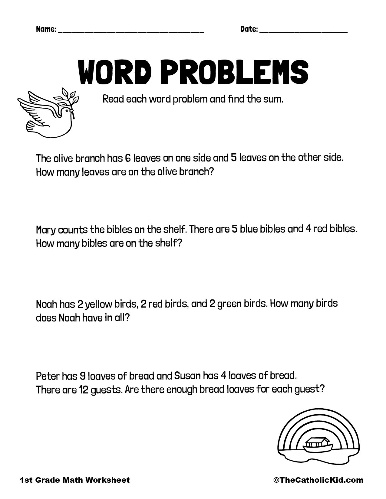 1st 2nd Grade Math Word Problems Worksheet Printable Etsy