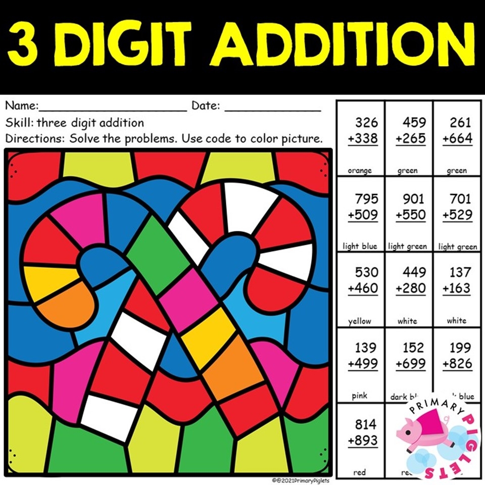 CHRISTMAS 3 DIGIT ADDITION WITH REGROUPING COLOR BY NUMBER CODE CANDYCANES Made By Teachers CHRISTMAS 3 DIGIT ADDITION WITH REGROUPING COLOR BY NUMBER CODE CANDYCANES Made By Teachers