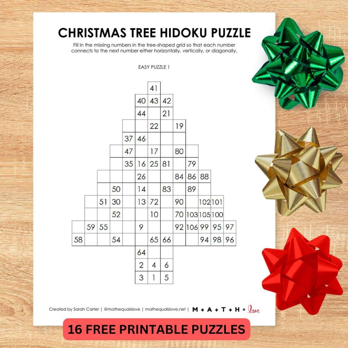 Christmas Tree Hidato Puzzles Free Printable PDF