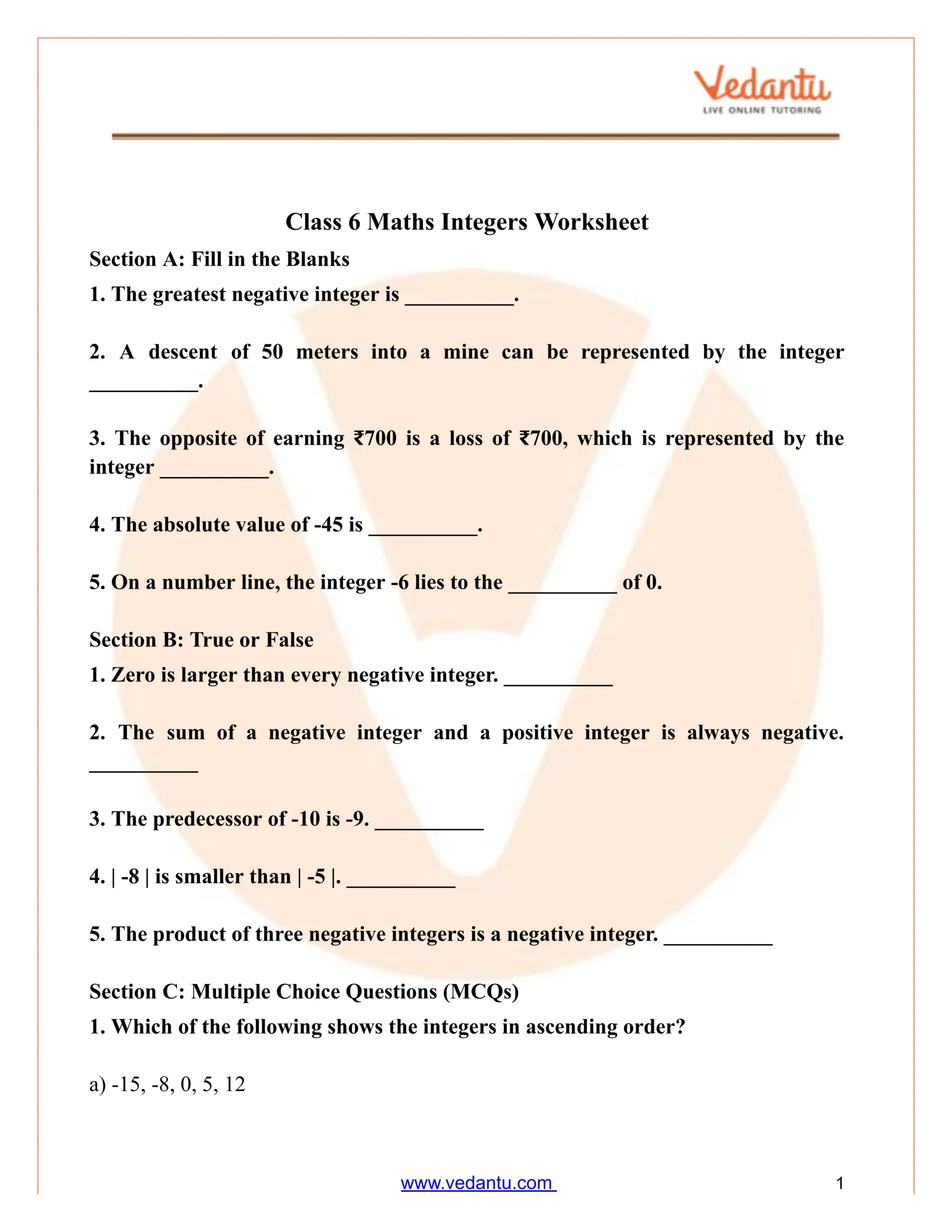 Class 6 Maths Integers Worksheet PDF Free Printable Practice Division Charts And Tables Free Printable PDF Math Worksheets Free Printables Lettering SVG Files Tools Apps