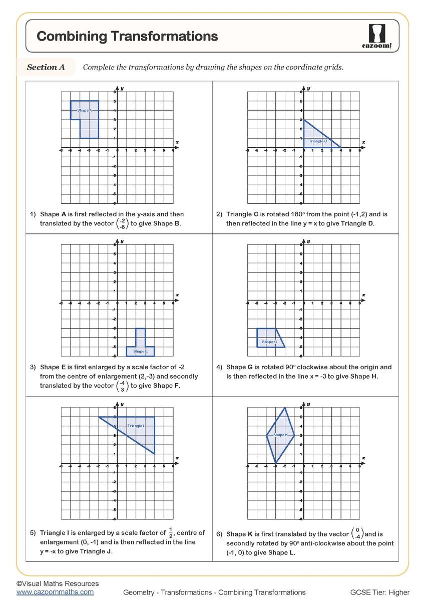 Combining Transformations Free Worksheet Printable PDF Worksheets Transformation Geometry Worksheets 2nd Grade