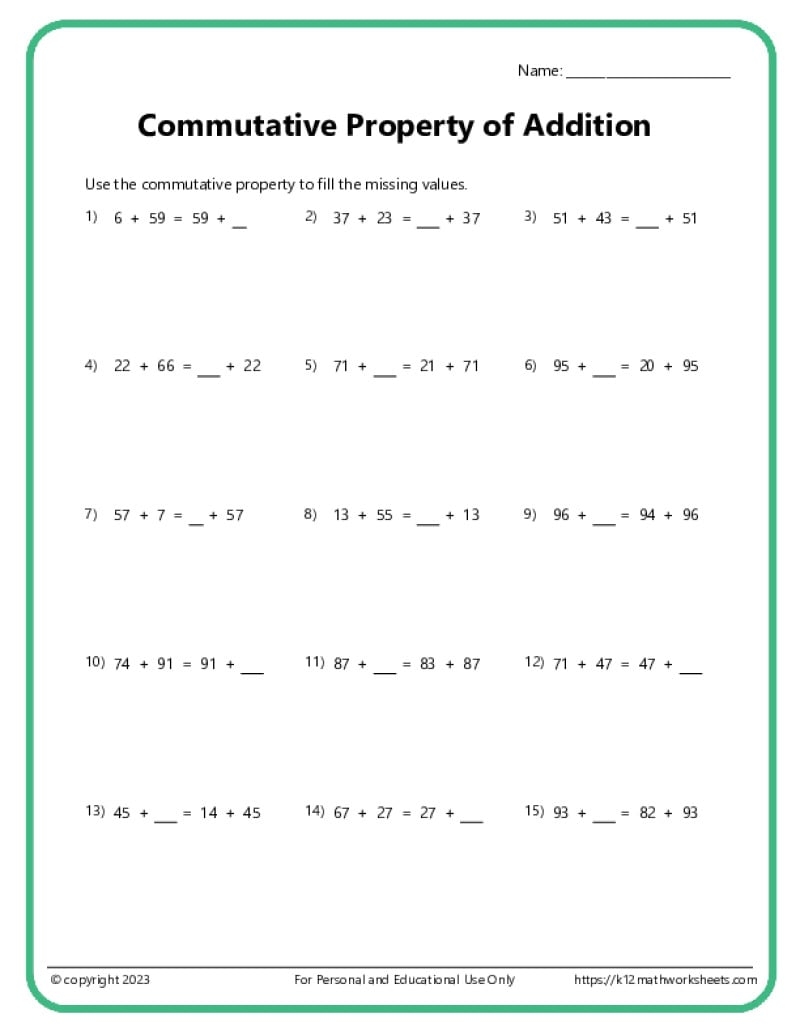 Commutative Property Of Addition Worksheets Associative Property Of Multiplication Worksheets Math Centers Assessment Made By Teachers