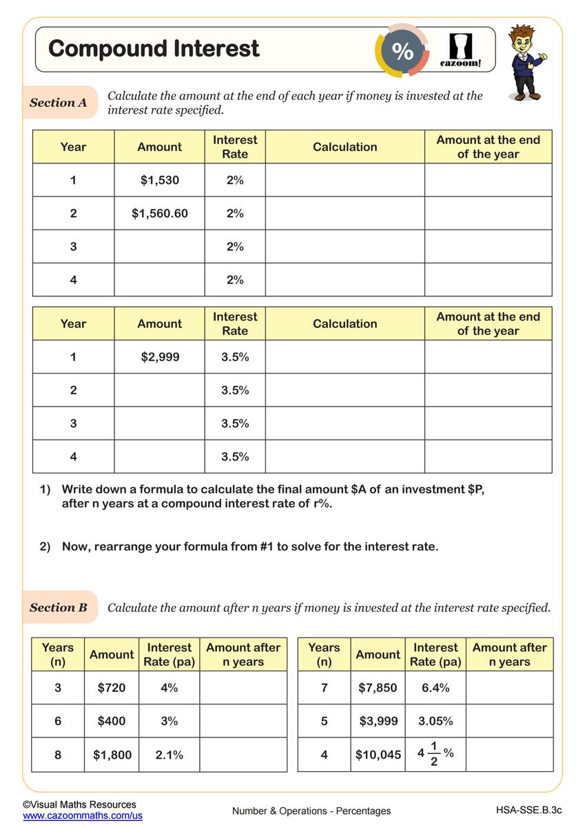Compound Interest Worksheet Algebra I PDF Worksheets Cazoom Math