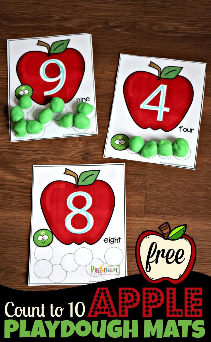 Count To 10 Apple Playdough Mats FREE Printable Activity