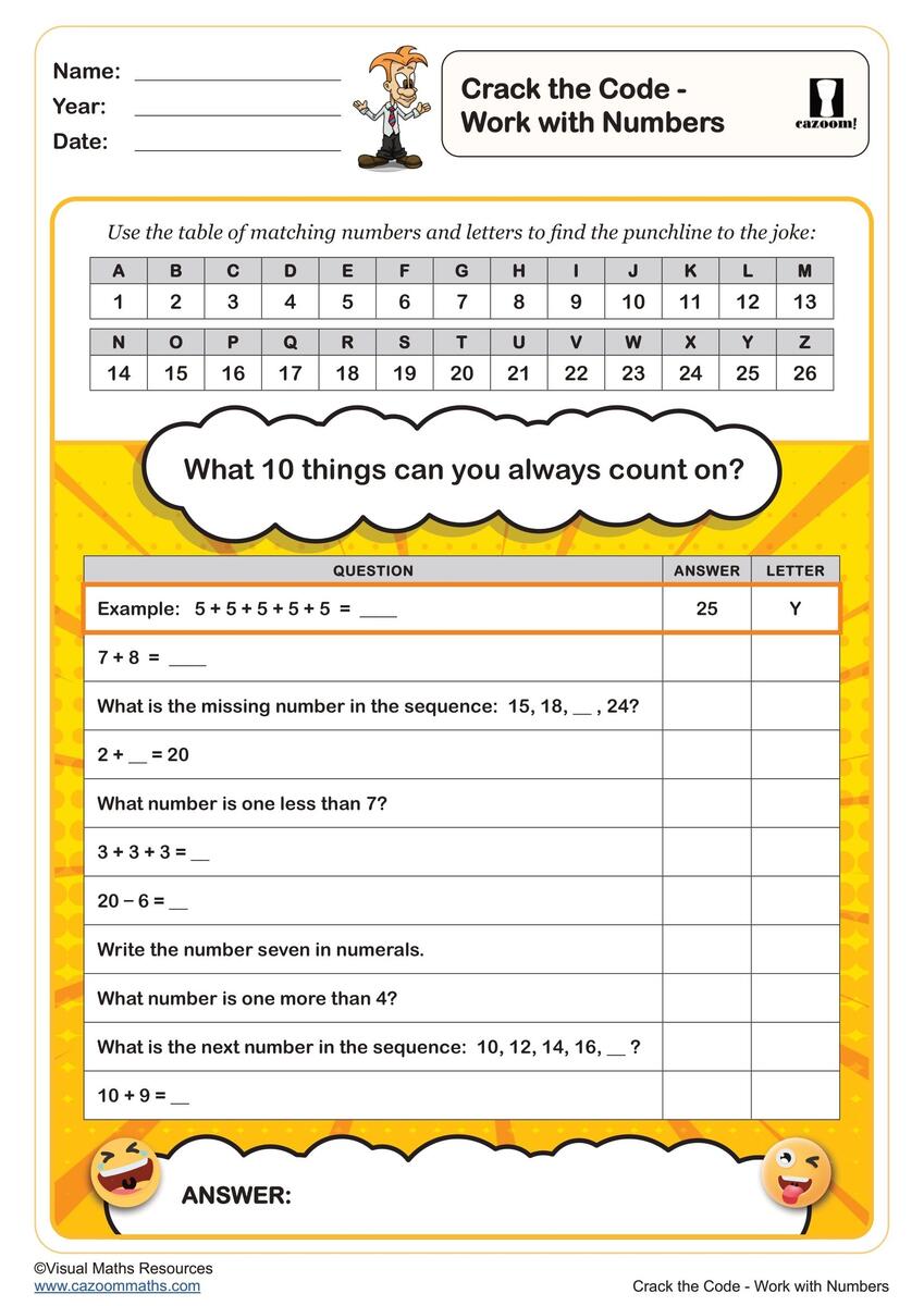 Crack The Code Work With Numbers Worksheet Fun And Engaging Year 1 And Year 2 International Joke Day Worksheets