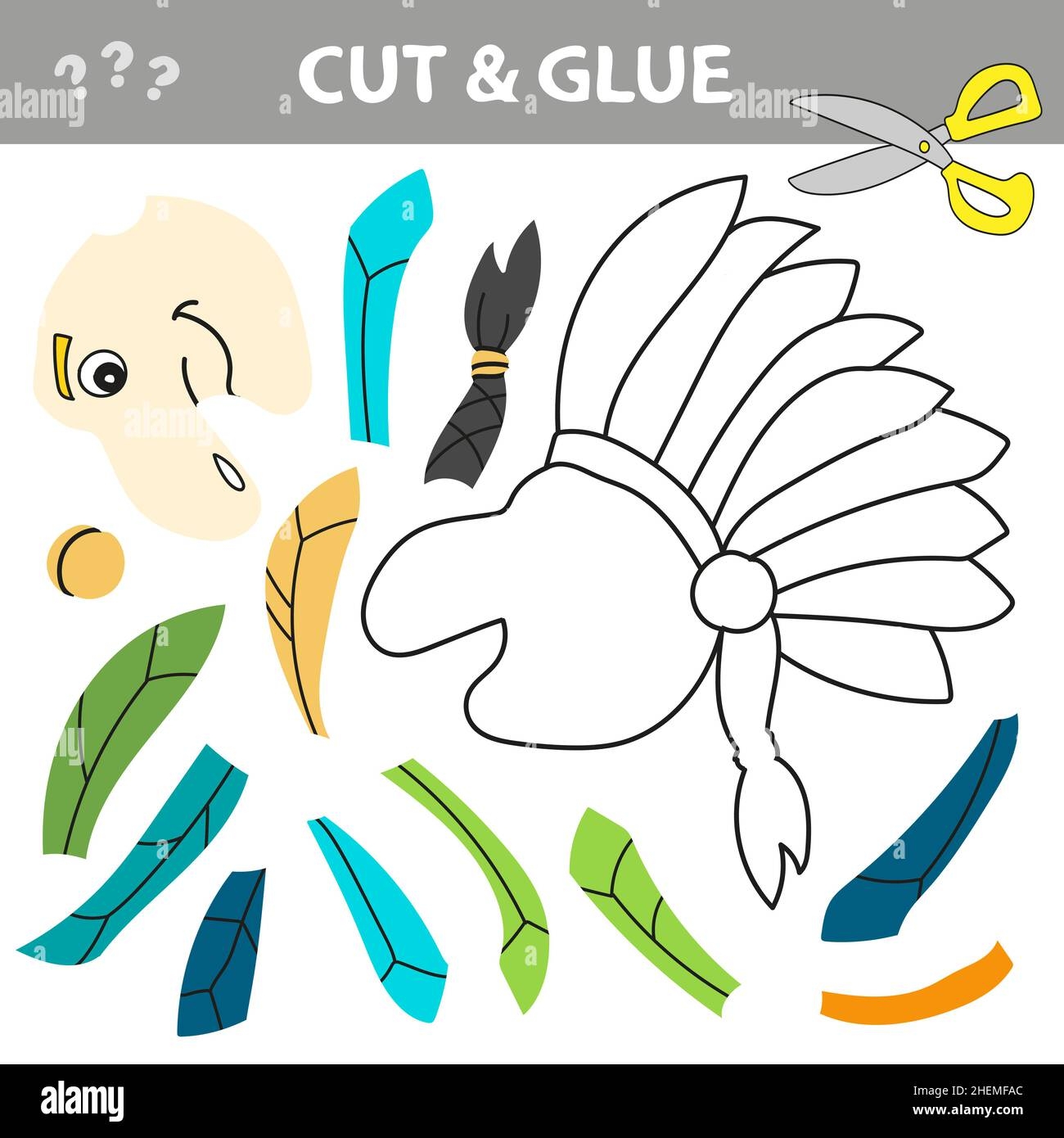 Cut And Glue Simple Game For Kids Native Indian Man With Feather Headdress Education Paper Game For Preshool Children Vector Illustration Stock Vector Image Art Alamy