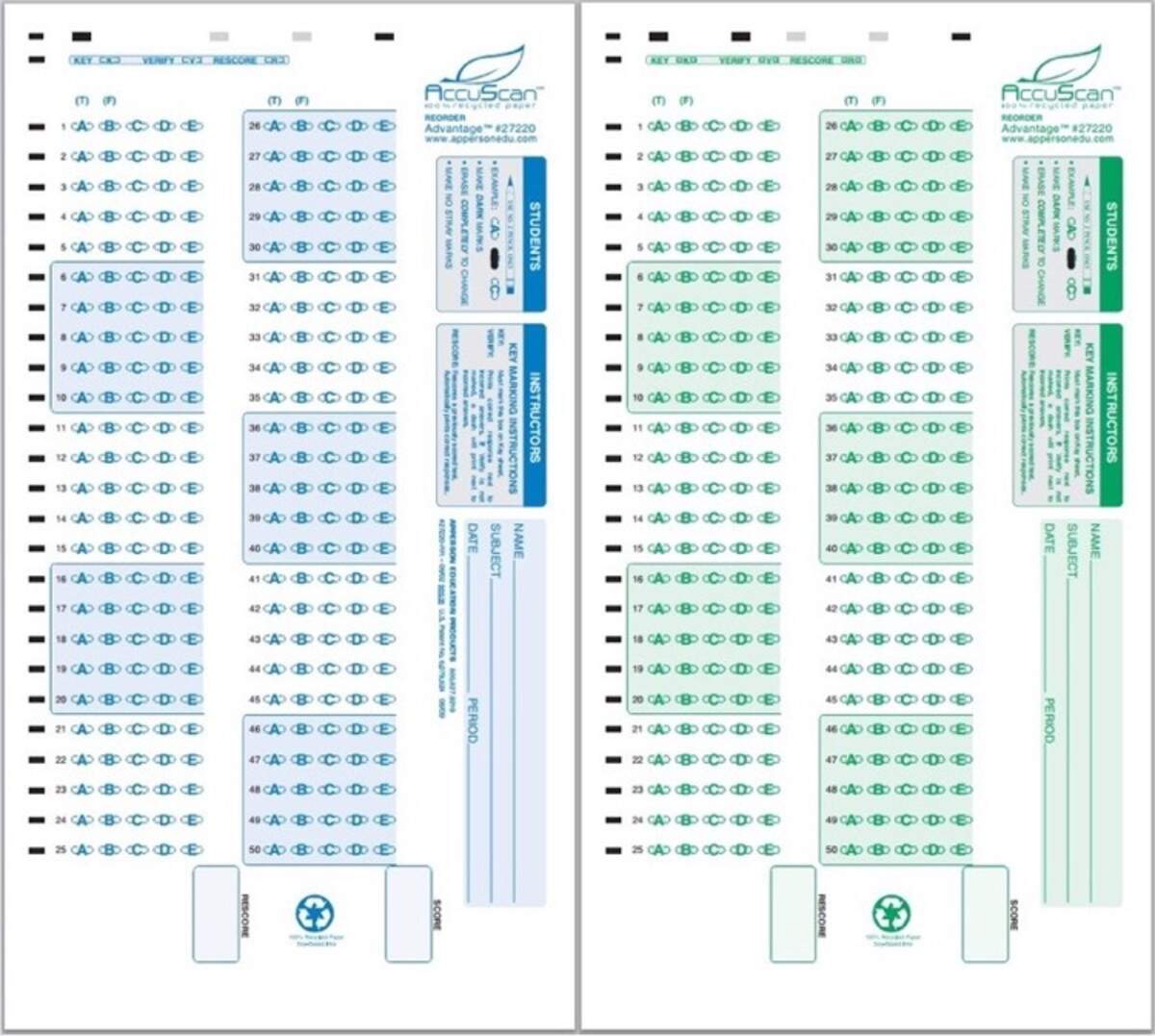 DataLink 1200 Answer Sheets And Forms Test Answer Sheet Item 27220