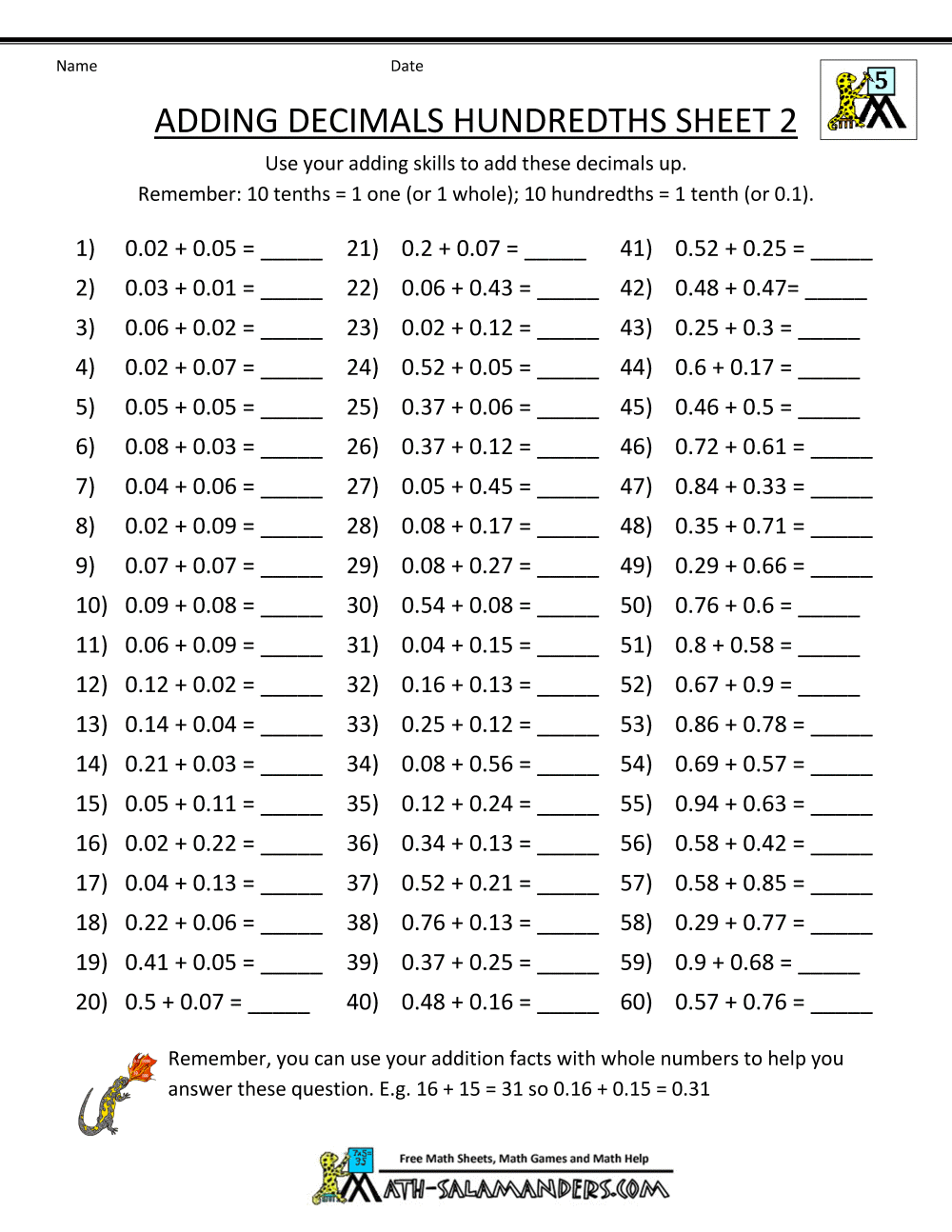 Decimal Addition Worksheets 5th Grade Decimal Addition Worksheets 5th Grade